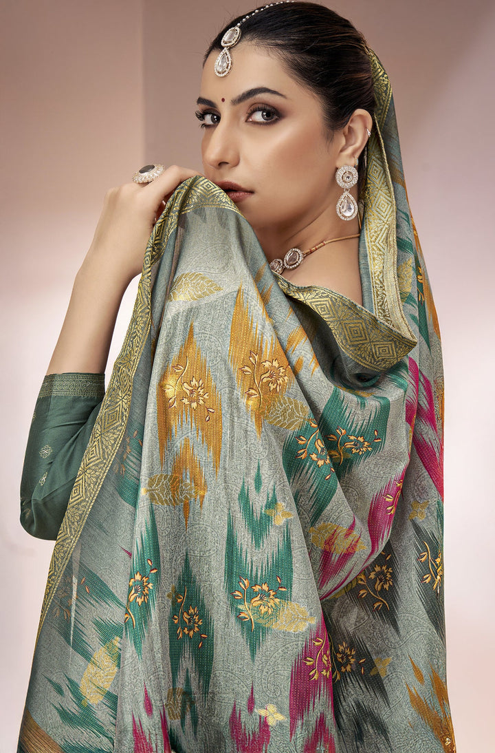 Ladyline Formal Brocade Silk Handwork Long Salwar Kameez with Fancy Printed Banarasi Dupatta