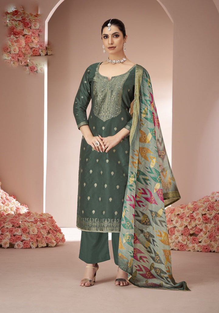 Ladyline Formal Brocade Silk Handwork Long Salwar Kameez with Fancy Printed Banarasi Dupatta