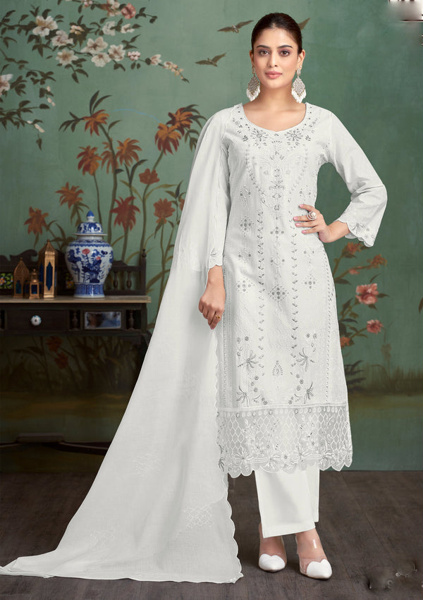 knee length dresses for ladies Olive Printed and Embroidered Pure Cotton Salwar Suit in Flattering A-