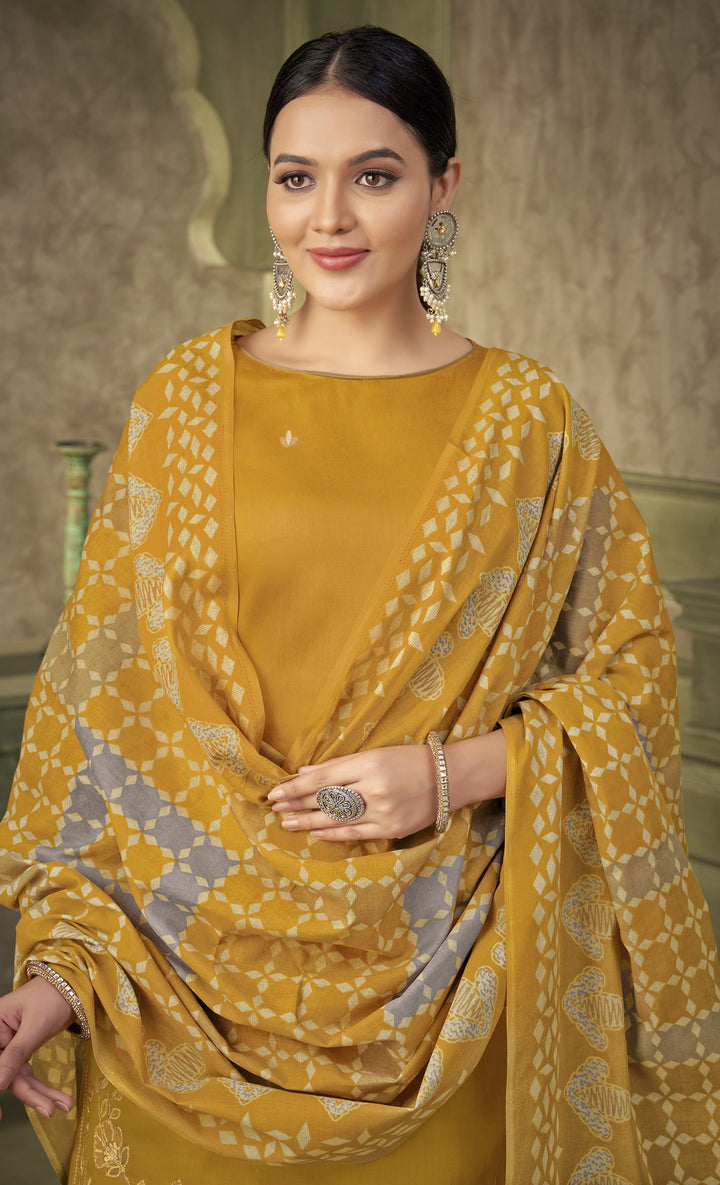 Ladyline Women's Cotton Salwar Kameez Set – Printed Kurta with Embroidery, Rayon Palazzo Pants & Lawn Dupatta – Ethnic Outfit for Festivals & Parties
