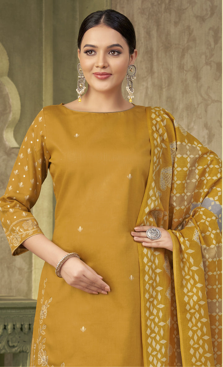 Ladyline Women's Cotton Salwar Kameez Set – Printed Kurta with Embroidery, Rayon Palazzo Pants & Lawn Dupatta – Ethnic Outfit for Festivals & Parties