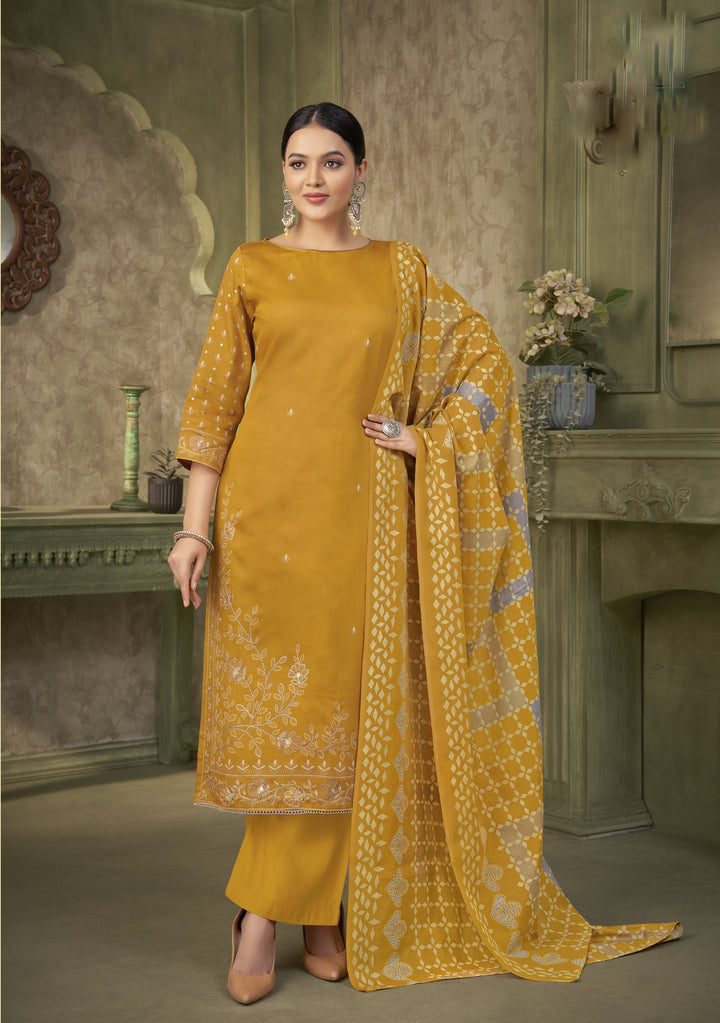 Ladyline Women's Cotton Salwar Kameez Set – Printed Kurta with Embroidery, Rayon Palazzo Pants & Lawn Dupatta – Ethnic Outfit for Festivals & Parties