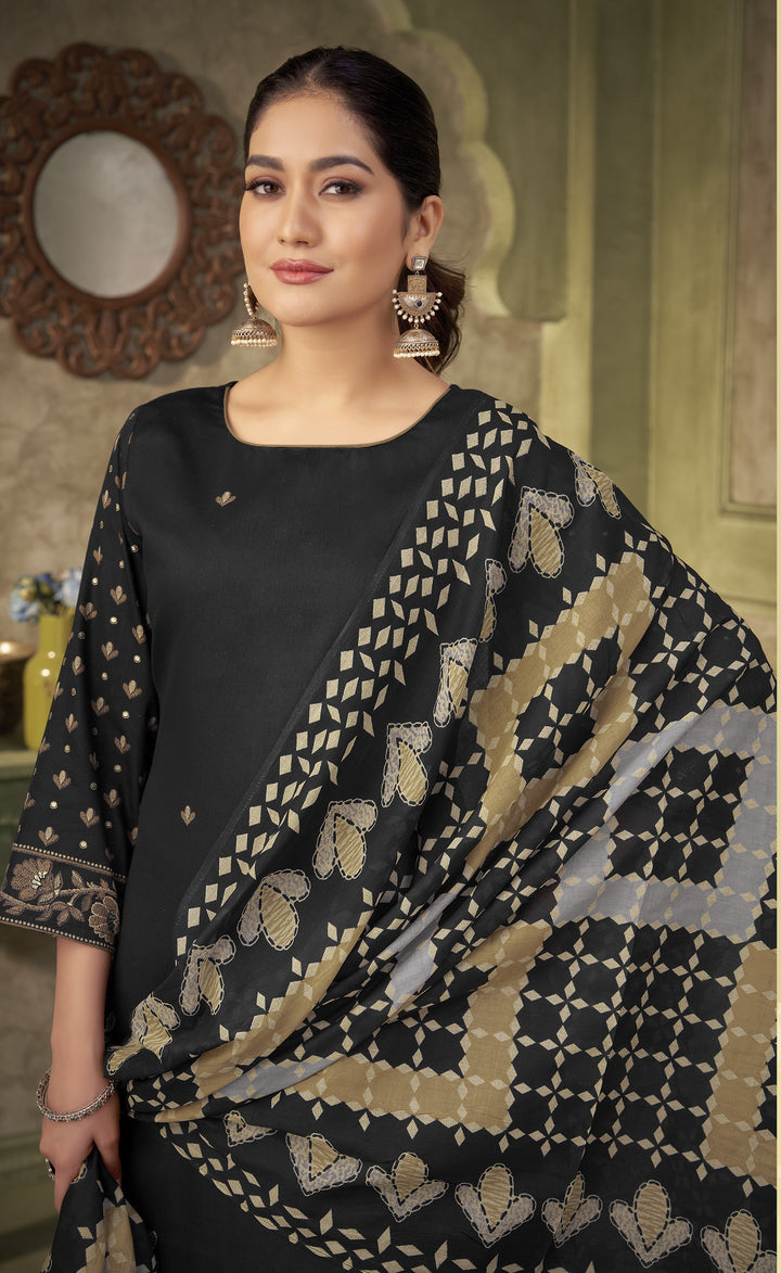 Ladyline Women's Cotton Salwar Kameez Set – Printed Kurta with Embroidery, Rayon Palazzo Pants & Lawn Dupatta – Ethnic Outfit for Festivals & Parties