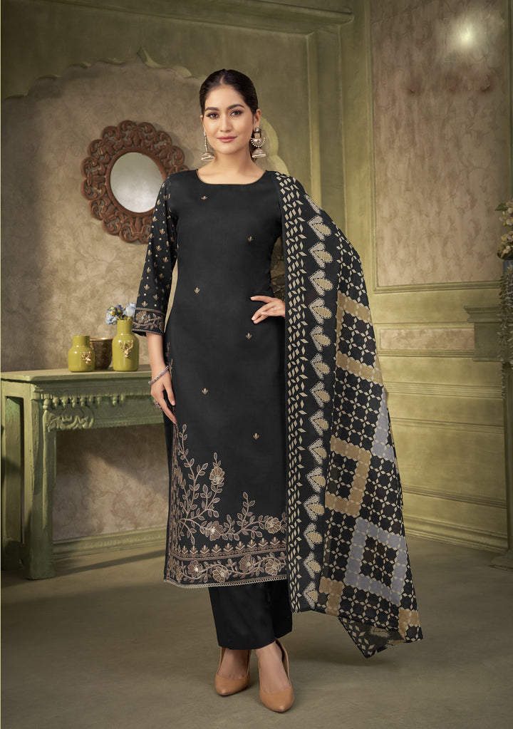 Ladyline Women's Cotton Salwar Kameez Set – Printed Kurta with Embroidery, Rayon Palazzo Pants & Lawn Dupatta – Ethnic Outfit for Festivals & Parties