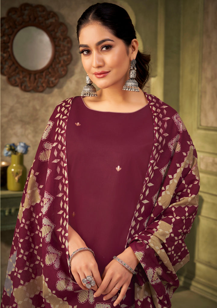 Ladyline Women's Cotton Salwar Kameez Set – Printed Kurta with Embroidery, Rayon Palazzo Pants & Lawn Dupatta – Ethnic Outfit for Festivals & Parties