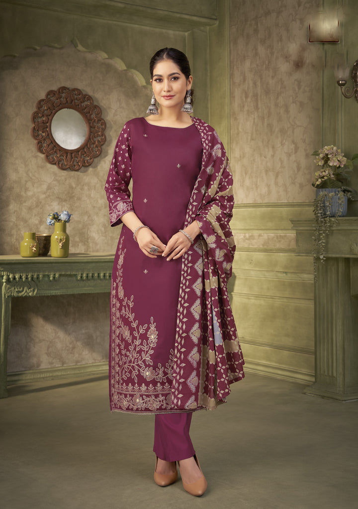 Ladyline Women's Cotton Salwar Kameez Set – Printed Kurta with Embroidery, Rayon Palazzo Pants & Lawn Dupatta – Ethnic Outfit for Festivals & Parties
