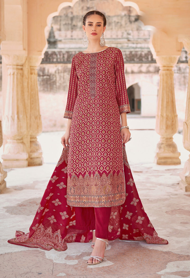 Ladyline Formal Royal Crepe Silk Salwar Kameez for Women - Printed Embroidered with Palazzo Pants