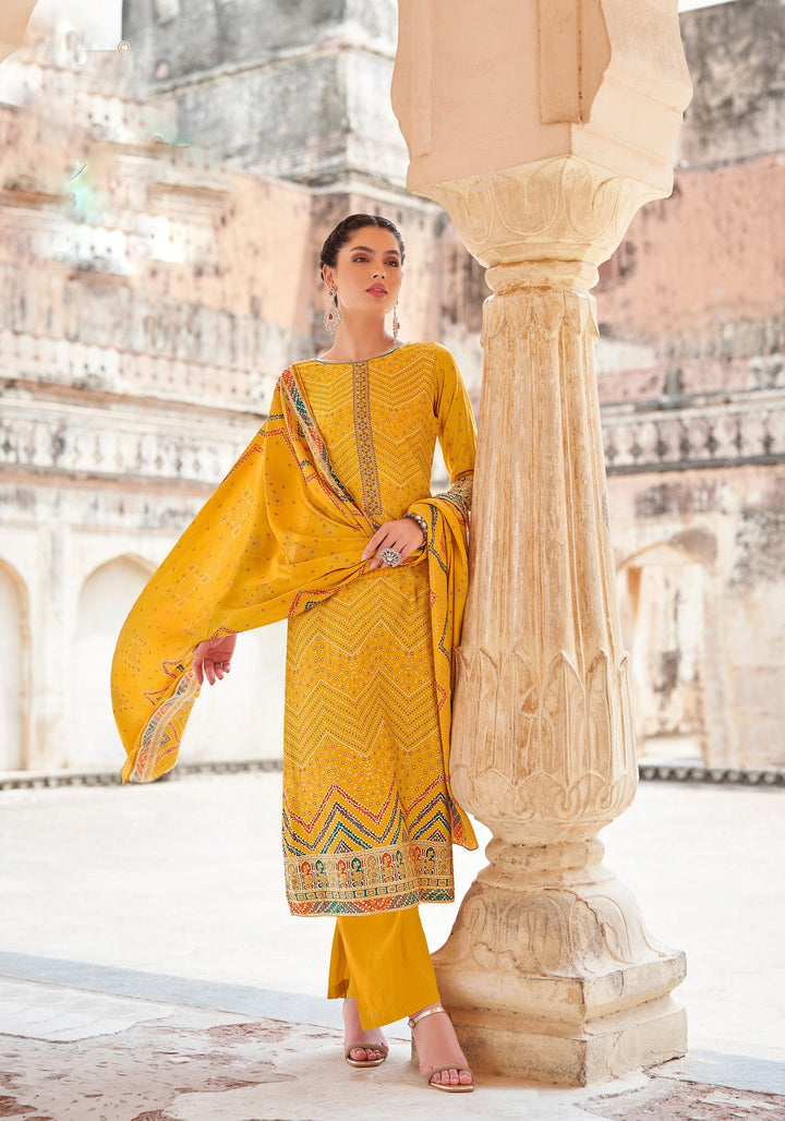 Ladyline Formal Royal Crepe Silk Salwar Kameez for Women - Printed Embroidered with Palazzo Pants