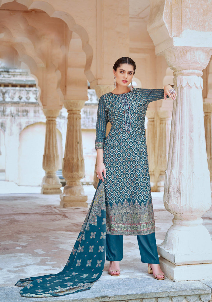 Ladyline Formal Royal Crepe Silk Salwar Kameez for Women - Printed Embroidered with Palazzo Pants