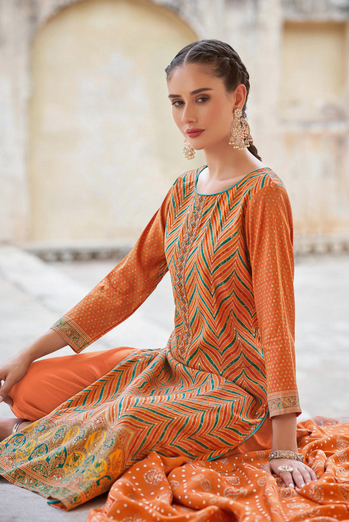 Ladyline Formal Royal Crepe Silk Salwar Kameez for Women - Printed Embroidered with Palazzo Pants