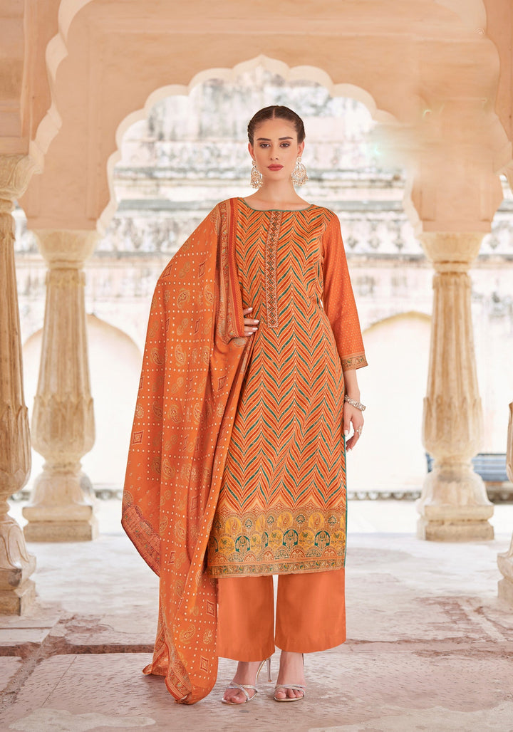 Ladyline Formal Royal Crepe Silk Salwar Kameez for Women - Printed Embroidered with Palazzo Pants