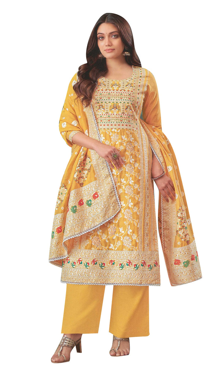 Ladyline Formal Brocade Cotton Silk Salwar Kameez Hand Work with Weaving Dupatta