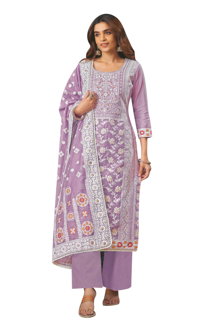 Ladyline Formal Brocade Cotton Silk Salwar Kameez Hand Work with Weaving Dupatta