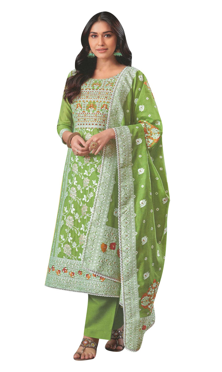 Ladyline Formal Brocade Cotton Silk Salwar Kameez Hand Work with Weaving Dupatta