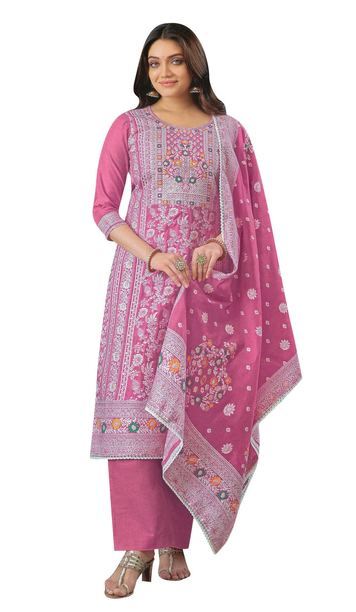 Ladyline Formal Brocade Cotton Silk Salwar Kameez Hand Work with Weaving Dupatta and Palazzo Pants