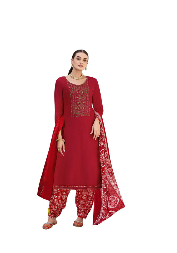 Ladyline Rayon Embroidered Salwar Kameez with Chiffon Dupatta for Womens