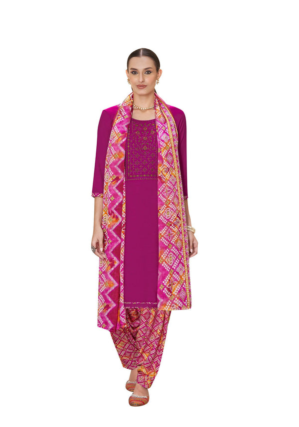 Ladyline Rayon Embroidered Salwar Kameez with Chiffon Dupatta for Womens