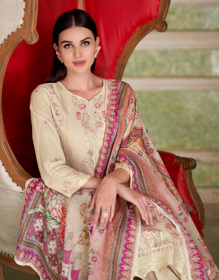 Ladyline Eyelet Chikankari Embroidered Lawn Cotton Salwar Kameez with Printed Dupatta | Designer Kurta with Pants Set | Festive & Party Wear Suits Set