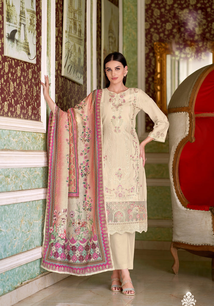 Ladyline Eyelet Chikankari Embroidered Lawn Cotton Salwar Kameez with Printed Dupatta | Designer Kurta with Pants Set | Festive & Party Wear Suits Set