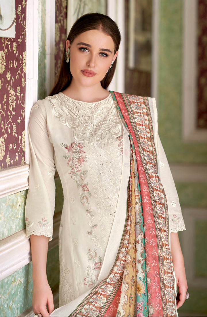 Ladyline Eyelet Chikankari Embroidered Lawn Cotton Salwar Kameez with Printed Dupatta | Designer Kurta with Pants Set | Festive & Party Wear Suits Set
