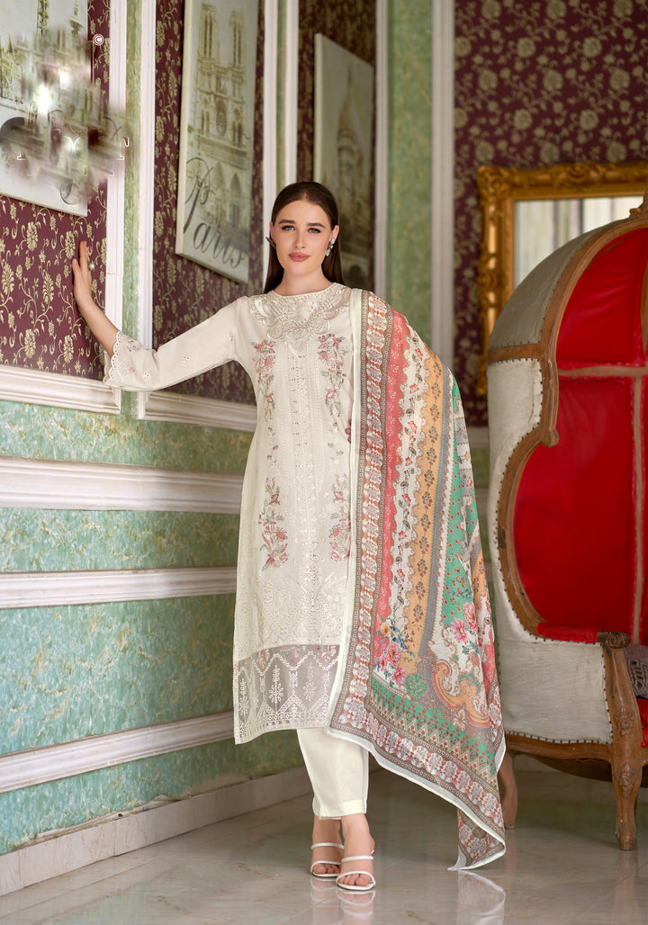 Ladyline Eyelet Chikankari Embroidered Lawn Cotton Salwar Kameez with Printed Dupatta | Designer Kurta with Pants Set | Festive & Party Wear Suits Set