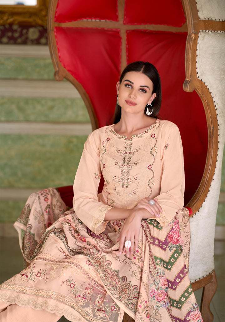 Ladyline Eyelet Chikankari Embroidered Lawn Cotton Salwar Kameez with Printed Dupatta | Designer Kurta with Pants Set | Festive & Party Wear Suits Set