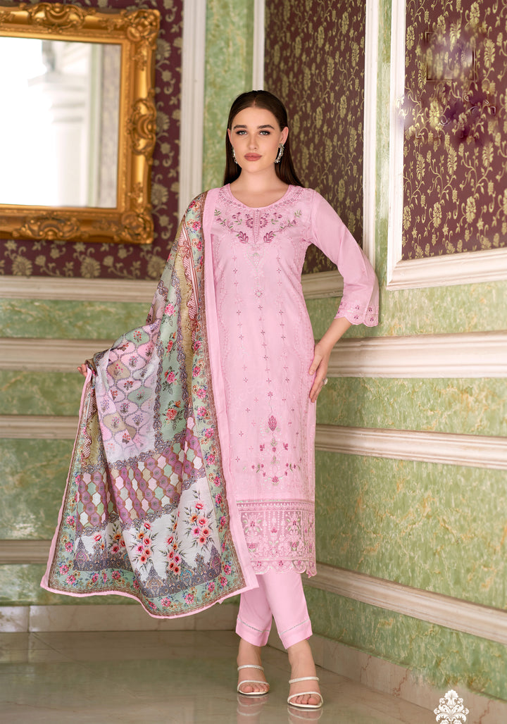 Ladyline Eyelet Chikankari Embroidered Lawn Cotton Salwar Kameez with Printed Dupatta | Designer Kurta with Pants Set | Festive & Party Wear Suits Set
