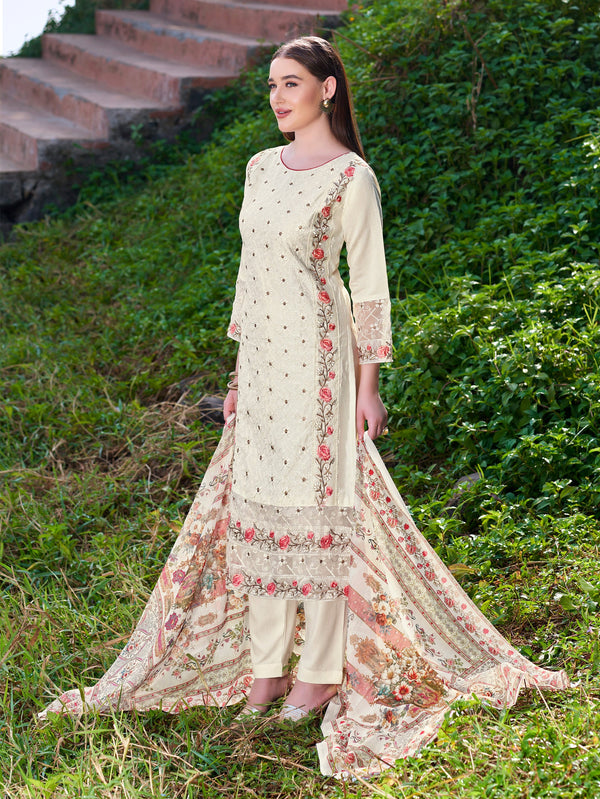Embroidered Viscose Silk Salwar Kameez Set with Palazzo Pants & Printed Dupatta