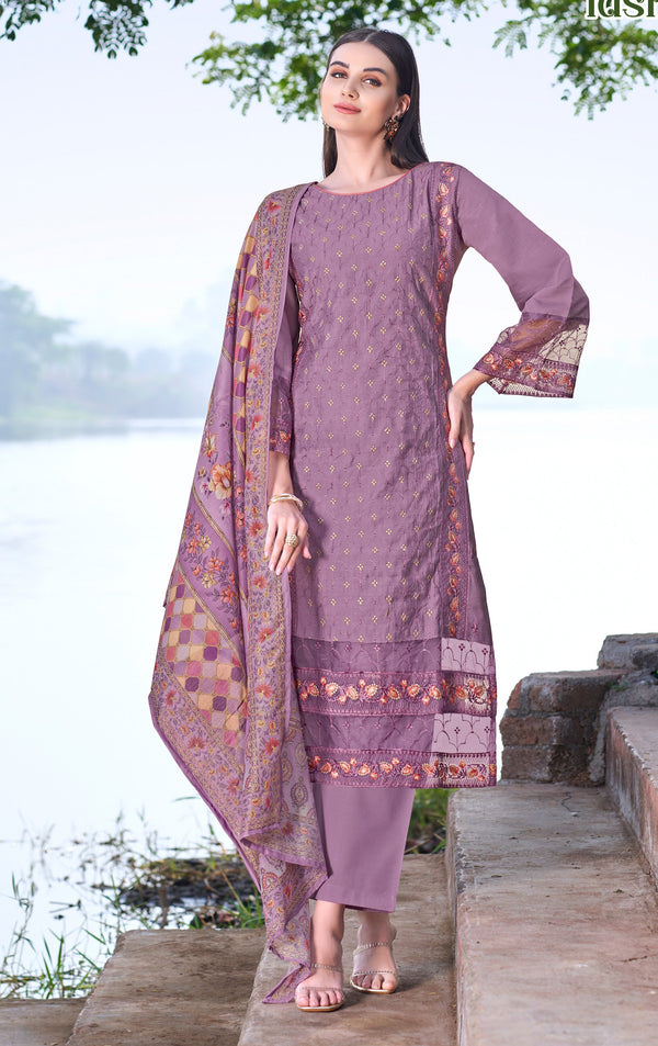 Embroidered Viscose Silk Salwar Kameez Set with Palazzo Pants & Printed Dupatta