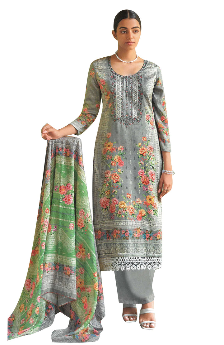 Ladyline Cotton Lace Embroidered Salwar Kameez Suit Digital Printed Saroski | Lawn Dupatta