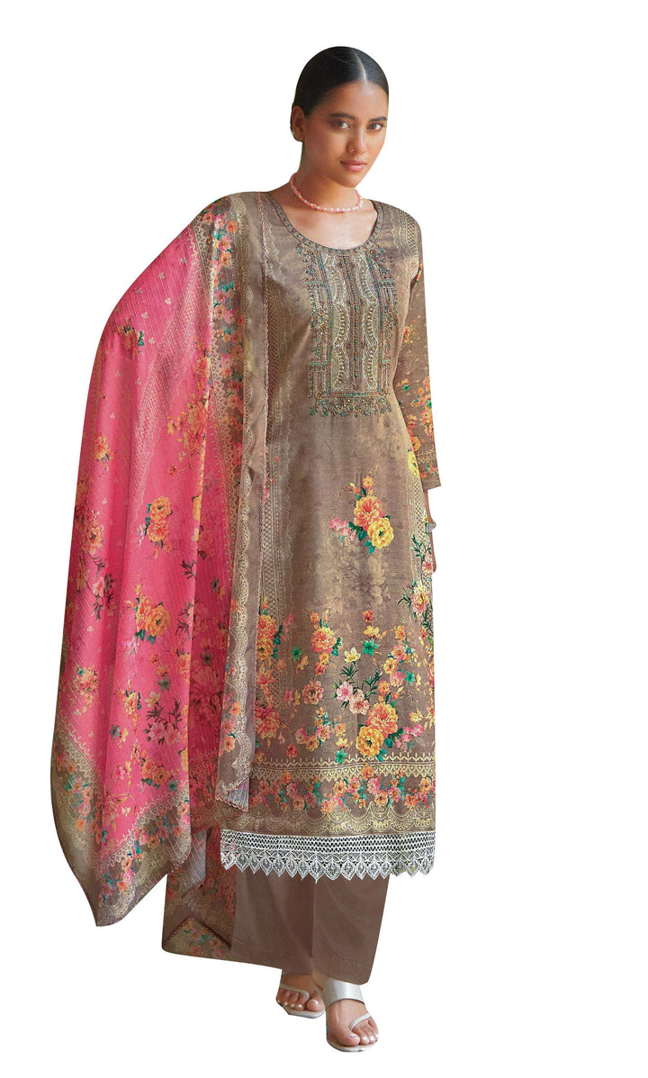 Ladyline Cotton Lace Embroidered Salwar Kameez Suit Digital Printed Saroski | Lawn Dupatta