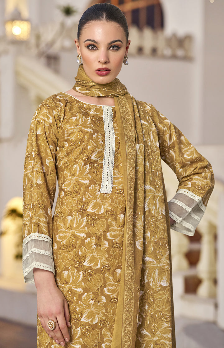 Ladyline Women's Casual Cotton Salwar Kameez Suit Set – Printed Straight Kurta with Organza Lace Border, Straight Pants & Dupatta – Ready to Wear Indian Ethnic Outfit