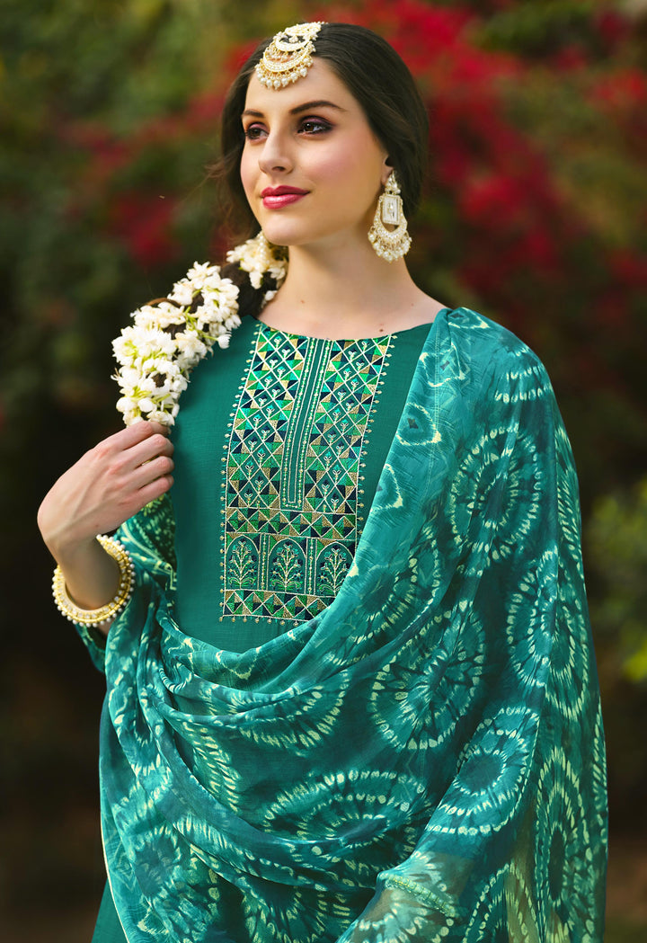 Ladyline Women's Rayon Salwar Kameez - Kurta Set with Printed Back, Embroidered Neck, Straight Pants & Chiffon Dupatta | Indian Pakistani Ethnic Wear Dress