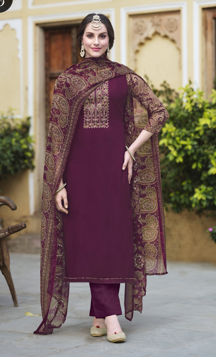 Ladyline Women's Rayon Salwar Kameez - Kurta Set with Printed Back, Embroidered Neck, Straight Pants & Chiffon Dupatta | Indian Pakistani Ethnic Wear Dress