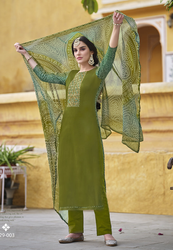 Ladyline Women's Rayon Salwar Kameez - Kurta Set with Printed Back, Embroidered Neck, Straight Pants & Chiffon Dupatta | Indian Pakistani Ethnic Wear Dress