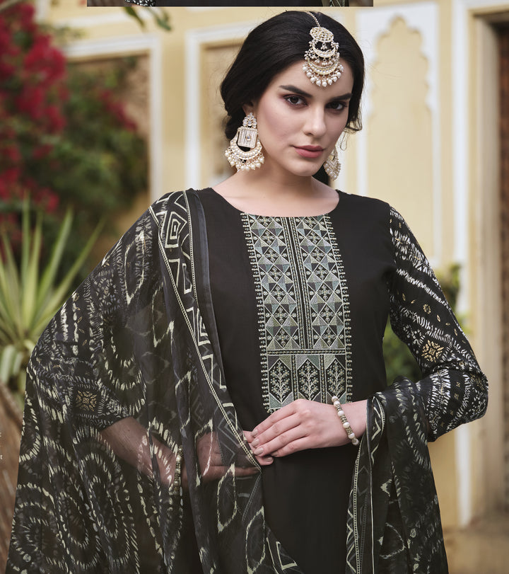 Ladyline Women's Rayon Salwar Kameez - Kurta Set with Printed Back, Embroidered Neck, Straight Pants & Chiffon Dupatta | Indian Pakistani Ethnic Wear Dress