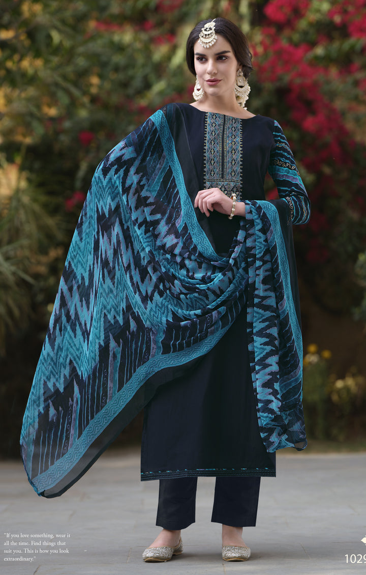 Ladyline Women's Rayon Salwar Kameez - Kurta Set with Printed Back, Embroidered Neck, Straight Pants & Chiffon Dupatta | Indian Pakistani Ethnic Wear Dress
