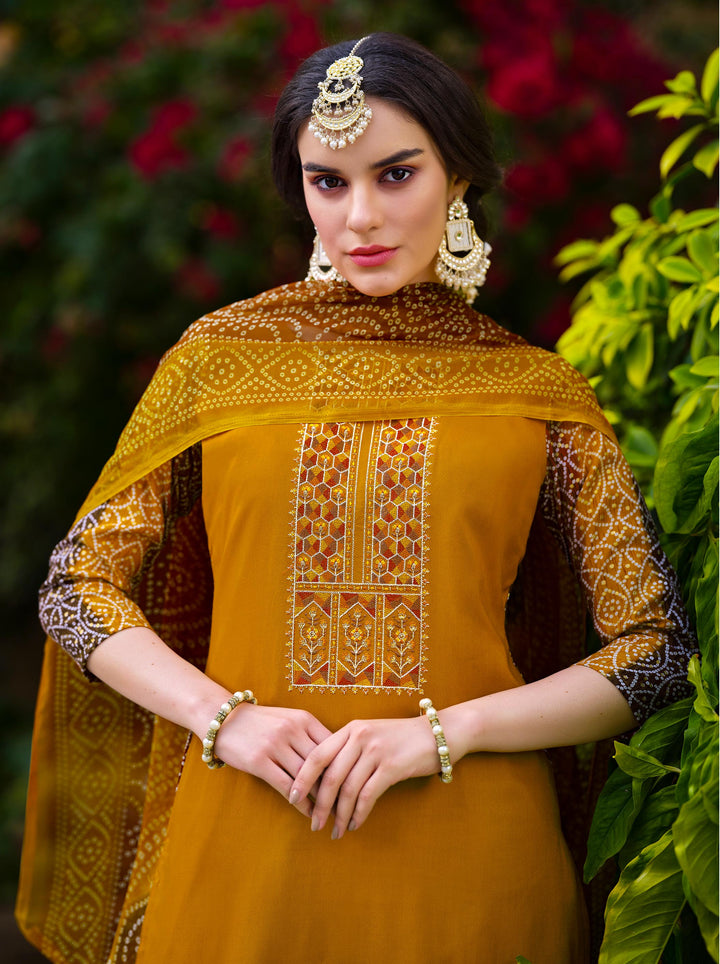 Ladyline Women's Rayon Salwar Kameez - Kurta Set with Printed Back, Embroidered Neck, Straight Pants & Chiffon Dupatta | Indian Pakistani Ethnic Wear Dress
