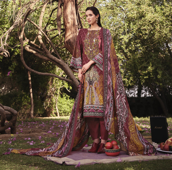 Ladyline 100% Cotton Pakistani Printed Embroidered Salwar Kameez Suit for Women with Mal Dupatta