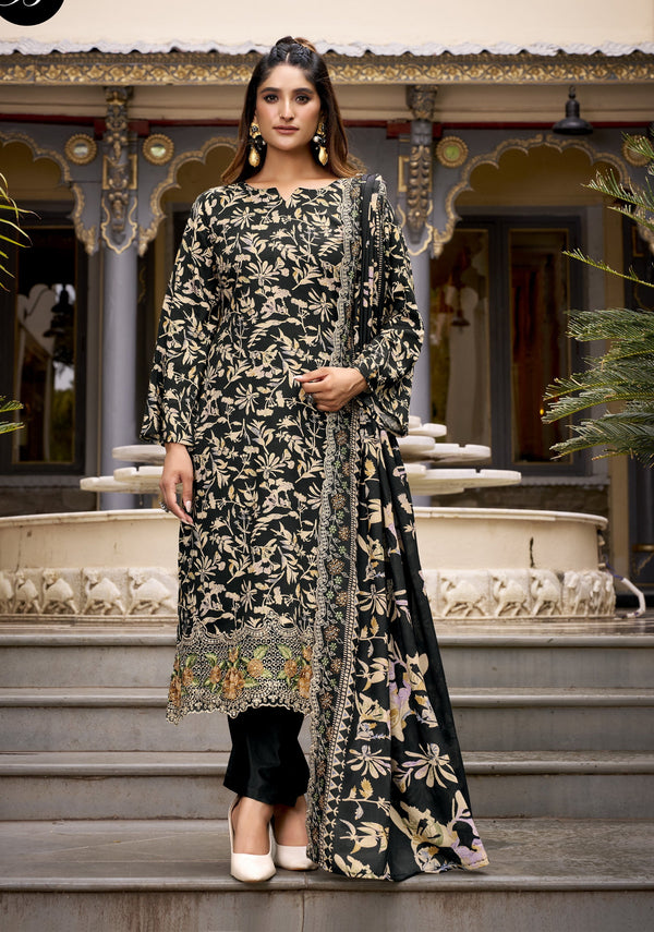 Rayon Digital Printed Salwar Kameez Set with Embroidered Daman
