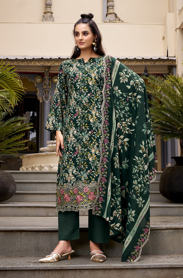 Rayon Digital Printed Salwar Kameez Set with Embroidered Daman