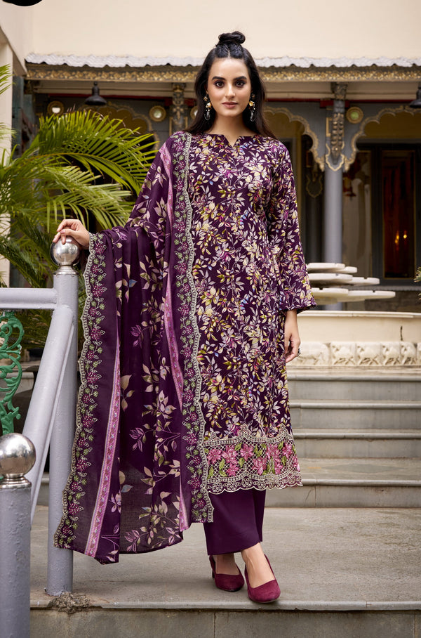 Rayon Digital Printed Salwar Kameez Set with Embroidered Daman
