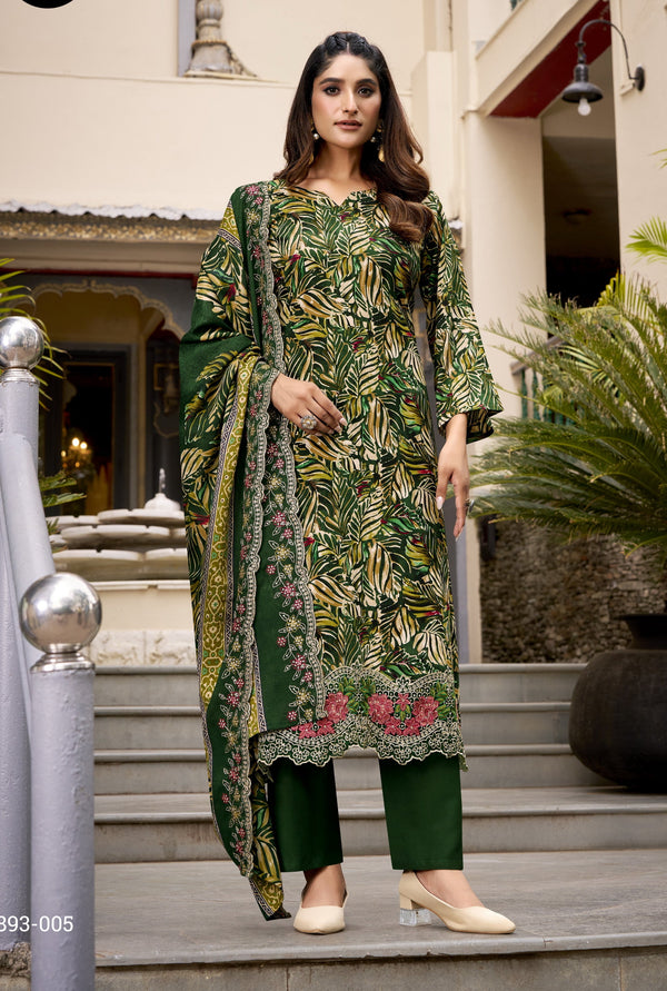 Rayon Digital Printed Salwar Kameez Set with Embroidered Daman