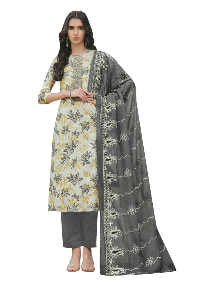 Ladyline Women's Salwar Kameez - Blossom Cotton - Printed Embroidered - Embroidery Dupatta