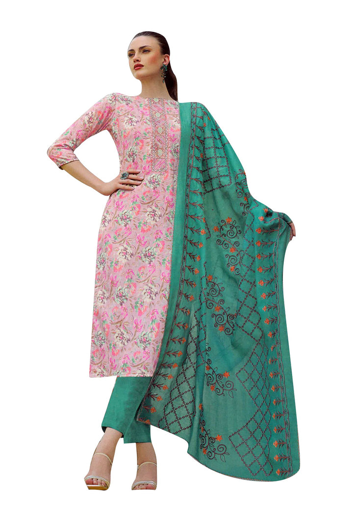 Ladyline Women's Salwar Kameez - Blossom Cotton - Printed Embroidered - Embroidery Dupatta