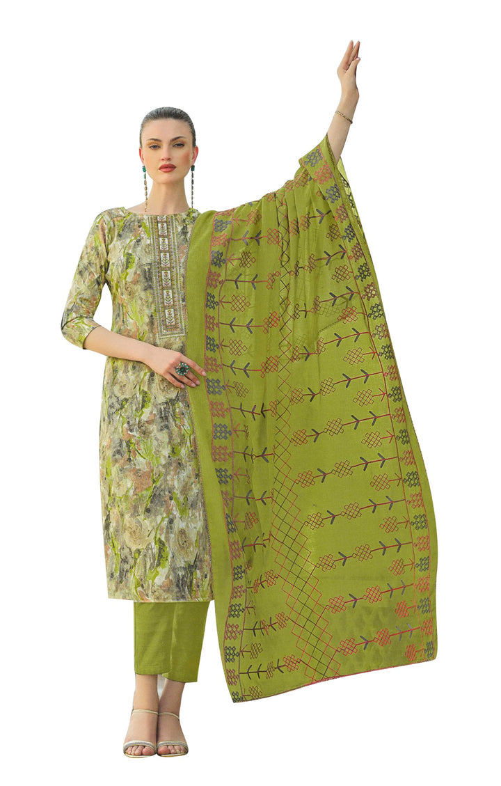 Ladyline Women's Salwar Kameez - Blossom Cotton - Printed Embroidered - Embroidery Dupatta