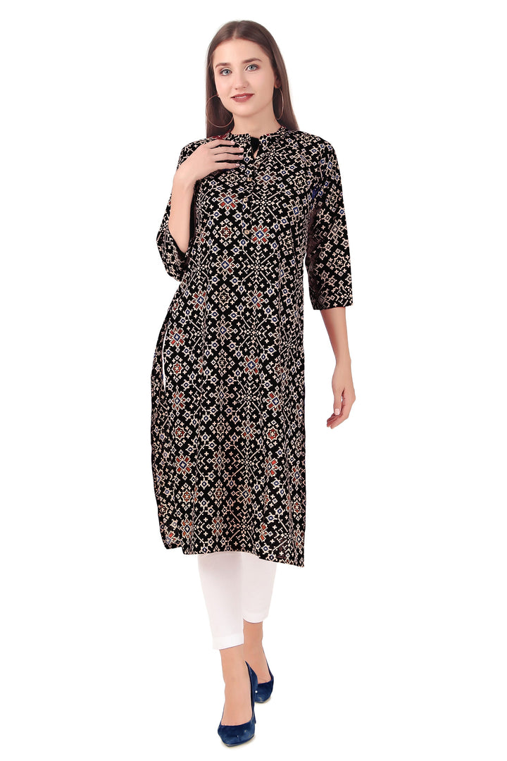 Ladyline Casual Womens Rayon Tunic Top Patola Printed Knee Length Kurti Kurta