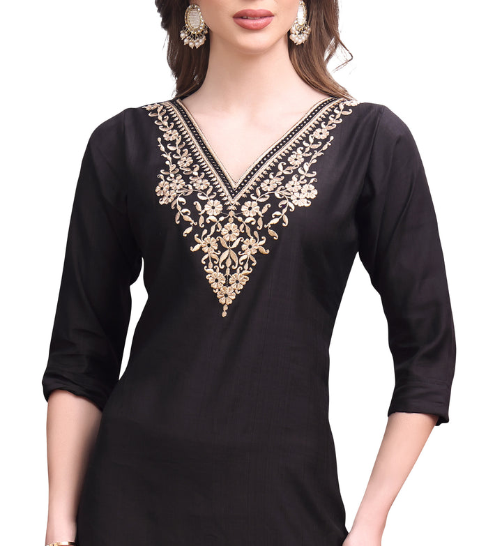 Ladyline Women's Rayon Silk Embroidered Tunic Top Plain V Neck Kurti Kurta 3/4 Length Sleeves