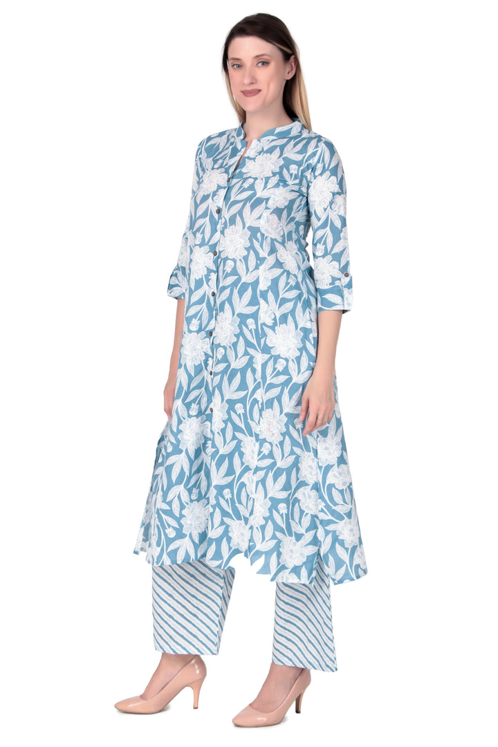 Ladyline Womens Cotton Kurta Palazzo Pants Set Printed Tunic Kurti Dress | 2-Pcs Co-Ord Set