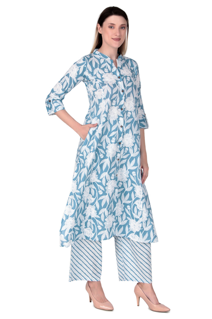 Ladyline Womens Cotton Kurta Palazzo Pants Set Printed Tunic Kurti Dress | 2-Pcs Co-Ord Set